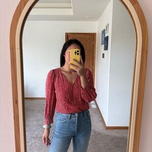 Madewell Kinston Red Park Picnic Wrap Blouse Size Small